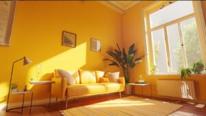 gele muren en plafond dezelfde kleur