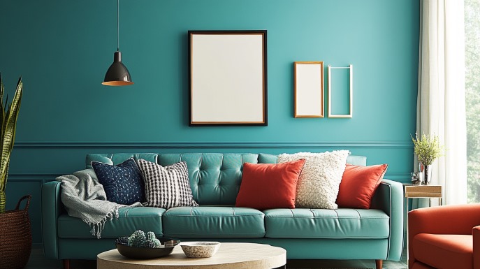 Aquamarijn tinten woonkamer